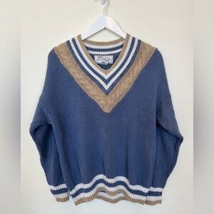 Vintage Nuggets V-Neck Pullover Sweater Womens Size Large Blue Nautical Preppy
